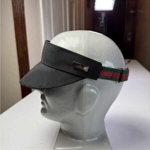GUCCI GG Canvas Web Sherry Line Sun Visor Sz L Black Red Green Vintage